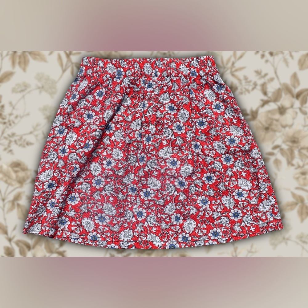 Loft Red Floral Mini Skirt Sz M